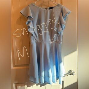 Midnight Doll, Jr Medium, Flutter Sleeve Double Hem Fit&Flare Dress, Baby Blue